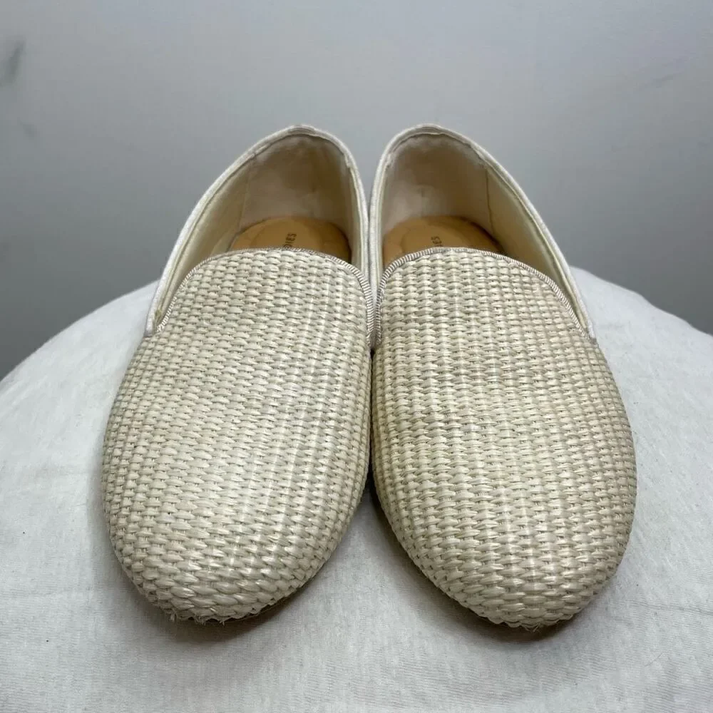Birdies Starling Loafers Natural Beige White Size 7 Woven Slip On Woven Flat